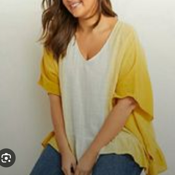 Lane Bryant Yellow White Ombre Oversized Flowy Boho Beachy Shirt Size 22/24 - Picture 3 of 6